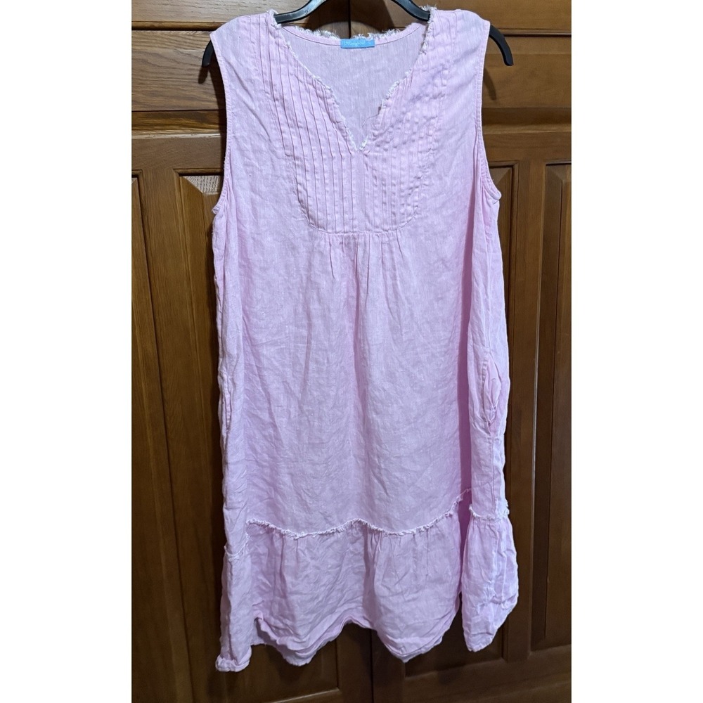 J.McLaughlin Dress Womens XL Pink 100% Linen Shift Sleeveless Mini Ruffle Summer
